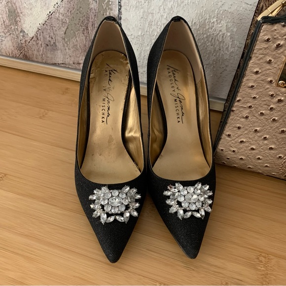 BADGLEY MISCHKA/Mark & James Glitter Gala Black Pumps 8.5 - Picture 8 of 14
